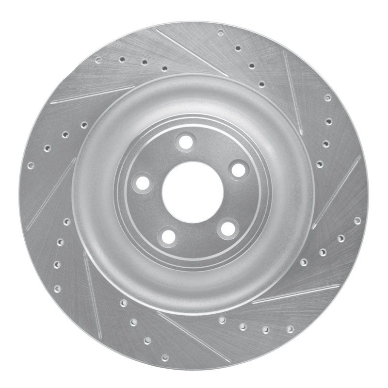 Jaguar XF Brake Rotor (1) - Rear Right - R1 Concepts - Drilled & Slotted - Silver - `10-`24